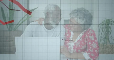 Animation of data processing over diverse senior couple holding documents Stock Footage 266188745