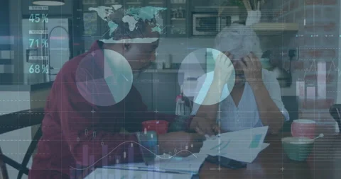 Animation of data processing over diverse senior couple holding documents Stock Footage 266188780