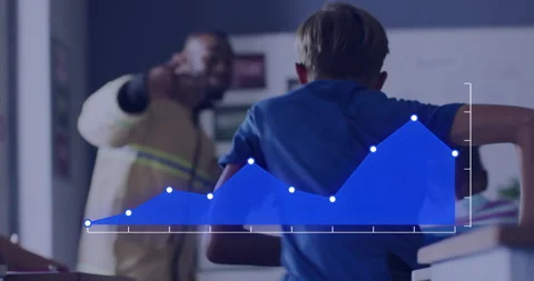 Animation of data processing over diverse schoolchildren and male teacher in Stock Footage 266378450
