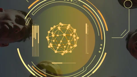 Animation of data processing over diverse male football players teaming up Stock Footage 312351351