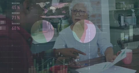 Animation of data processing over diverse senior couple holding documents Stock Footage 326298647