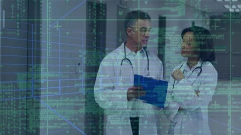 Animation of data processing over diverse doctors Video stock 326424479