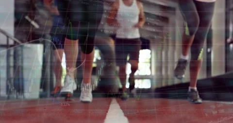 Animation of data processing over diverse people running Stock Footage 326626024