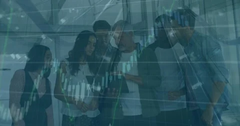 Animation of data processing over diverse business people in office Stock Footage 327003086