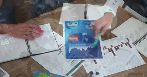 Animation of data processing over diverse business people with documents Stock Footage 327446887