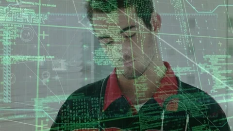 Animation of data processing over diverse male soccer players practicing at Stock Footage 327900287