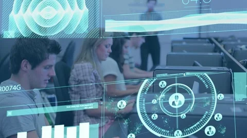 Animation of data processing over diverse students and teacher Stock Footage 327957808