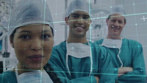 Animation of data processing over diverse surgeons in hospital Stock Footage 328978371