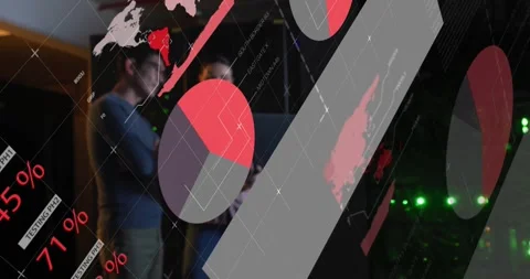 Animation of data processing over diverse it engineers by computer servers Stock Footage 329418307