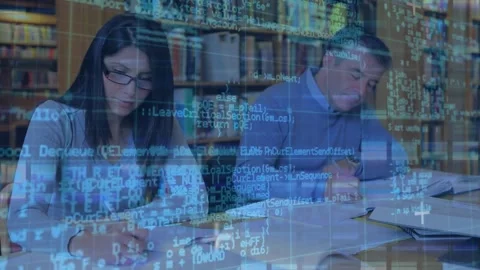 Animation of data processing over diverse business people using computer Stock Footage 329516834