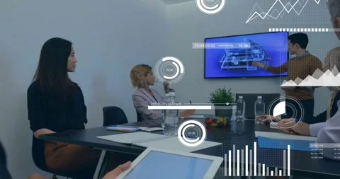 Animation of data processing over diverse business people in office Stock Footage 329711047