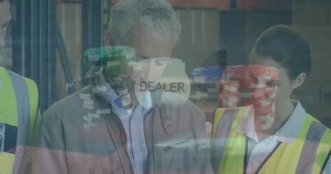Animation of data processing over diverse business people using phone headsets Stock Footage 330247675