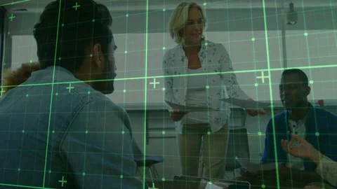 Animation of data processing over diverse business people using computer Stock Footage 330413472