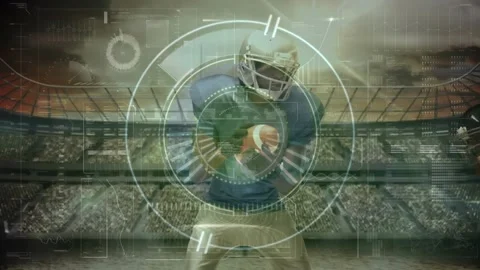 Animation of data processing over diverse male rugby players Video stock 330664330