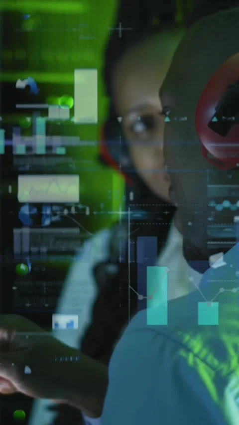 Animation of data processing over diverse it engineers by computer servers Stock Footage 341953185