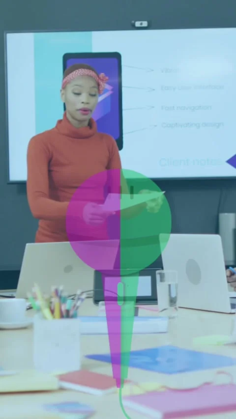 Animation of data processing over diverse business people in office Stock Footage 342009799