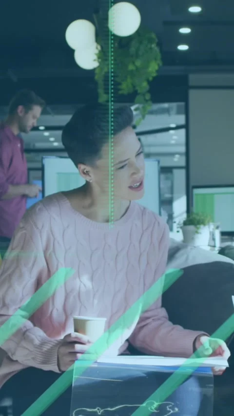 Animation of data processing over diverse business people in office Stock Footage 342009816