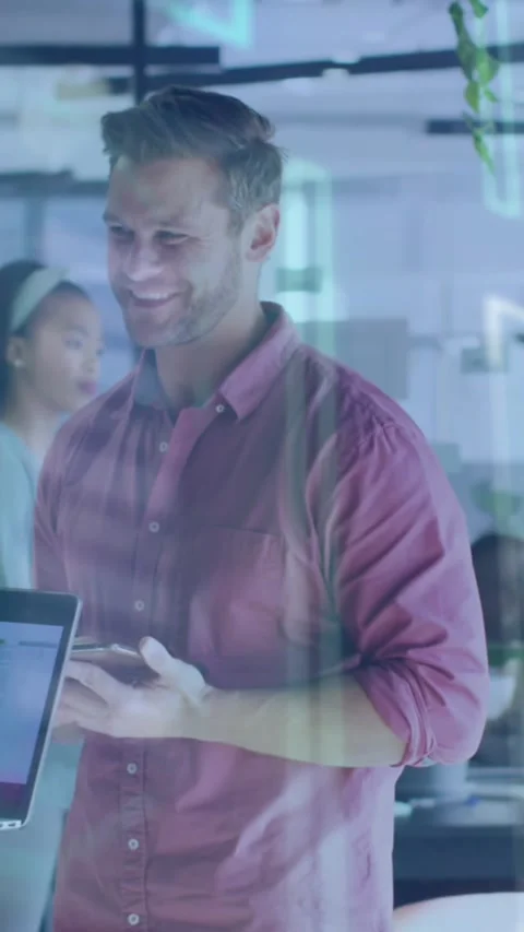 Animation of data processing over diverse business people in office Stock Footage 342009822