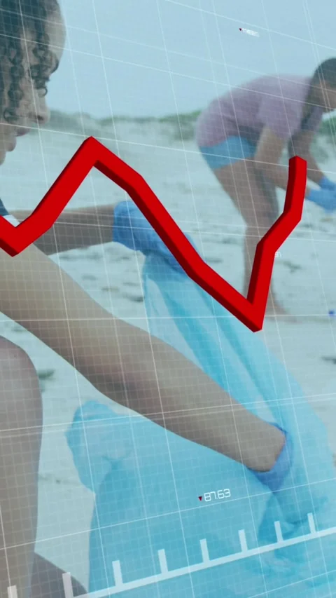 Animation of data processing over diverse volunteers cleaning beach Stock Footage 342033871