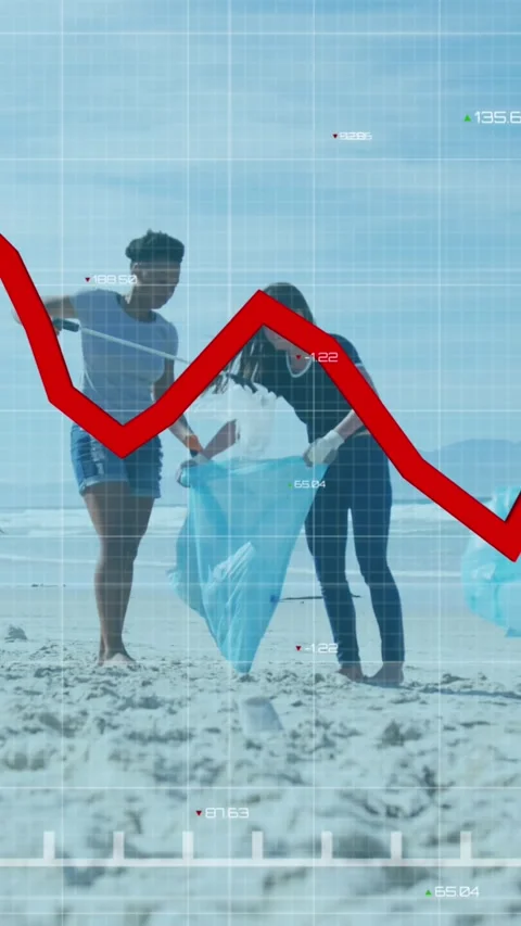 Animation of data processing over diverse volunteers cleaning beach Stock Footage 342033879