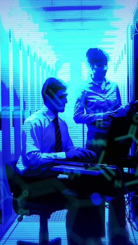 Animation of data processing over diverse it technicians by computer servers Stock Footage 342643288