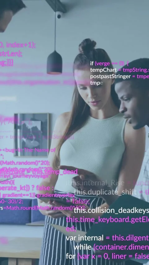 Animation of data processing over diverse colleagues discussing work in office Stock Footage 342707961
