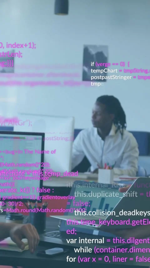 Animation of data processing over diverse colleagues discussing work in office Stock Footage 342707964
