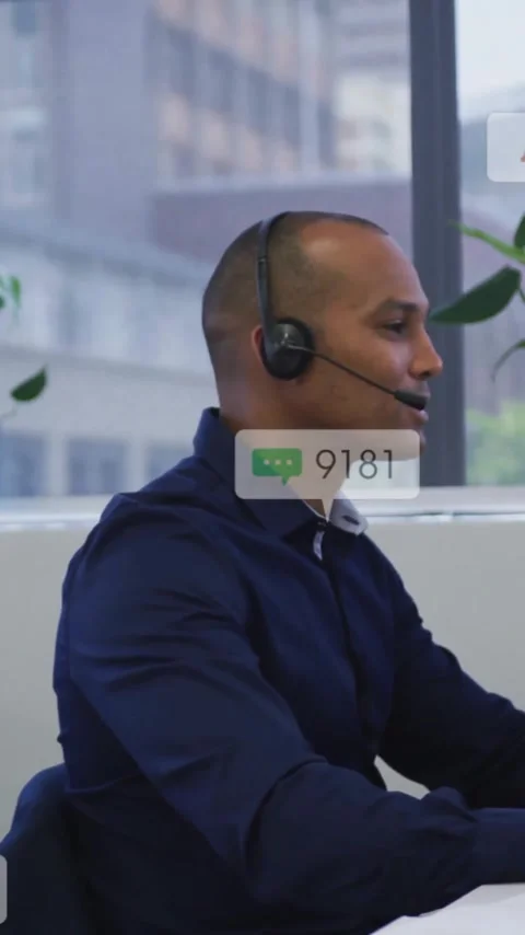 Animation of data processing over diverse business people using phone headsets Stock Footage 342812144