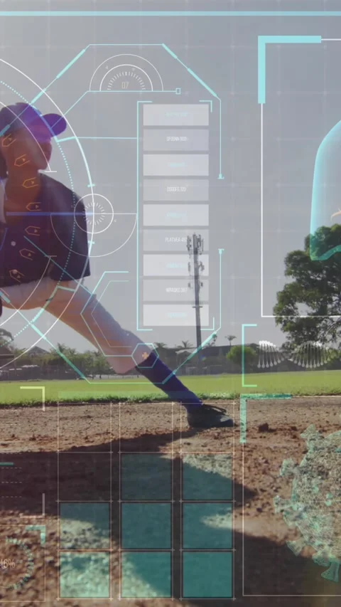 Animation of data processing over diverse female baseball players Stock Footage 342996494