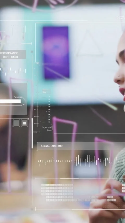Animation of data processing over diverse colleagues brainstorming in office Stock Footage 342996828