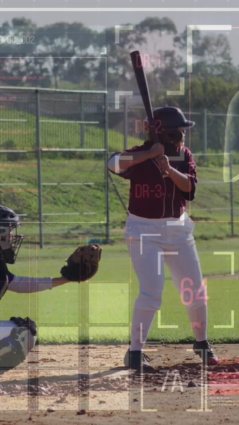 Animation of data processing over diverse female baseball players Stock Footage 343027980