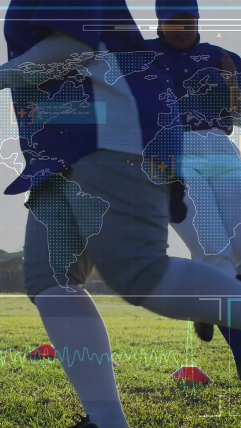 Animation of data processing over diverse female baseball players Stock Footage 343027986
