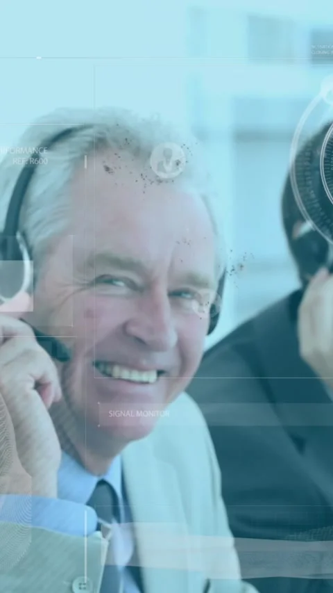 Animation of data processing over diverse business people using phone headsets Stock Footage 343084142