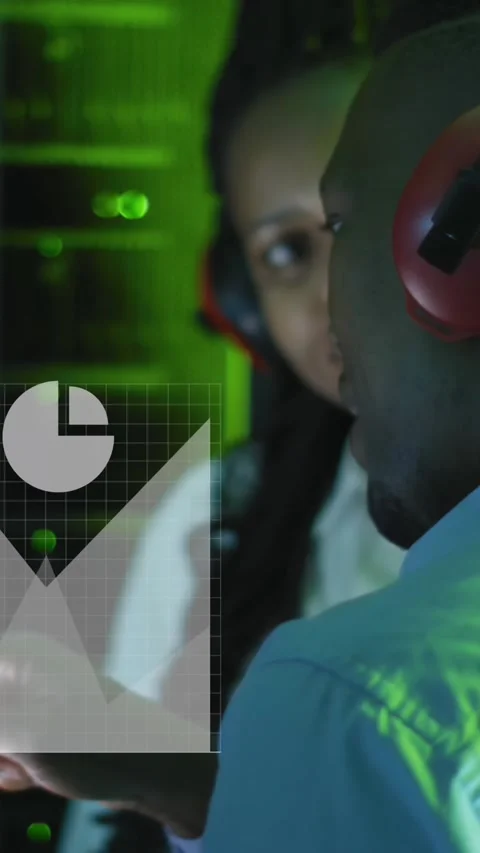 Animation of data processing over diverse it engineers and computer servers Stock Footage 343498665