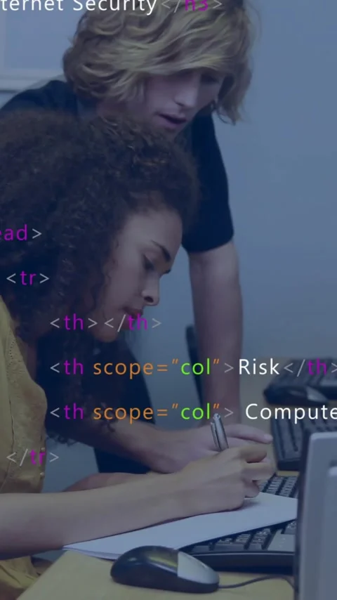 Animation of data processing over diverse male and female student using computer Stock Footage 344403345