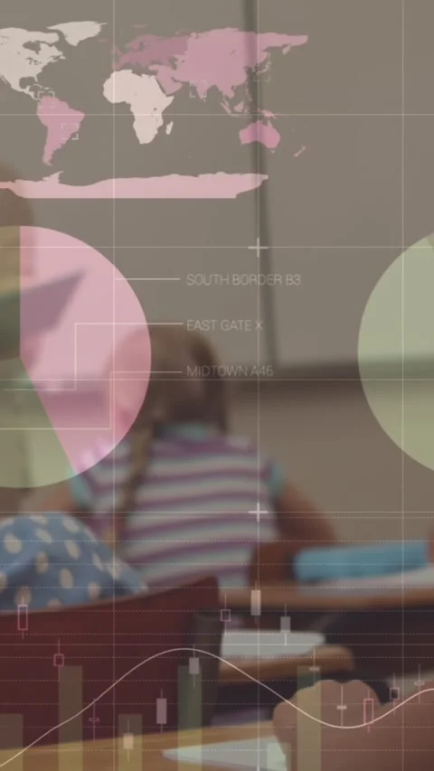 Animation of data processing over diverse group of pupils with female teacher Stock Footage 344593782