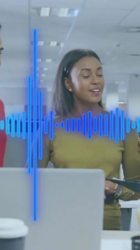 Animation of data processing over diverse colleagues discussing work in office Stock Footage 344595910
