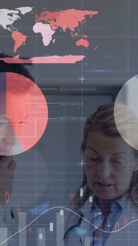 Animation of data processing over diverse doctors Stock Footage 344635633