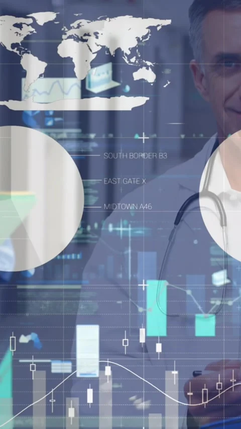 Animation of data processing over diverse doctors Stock Footage 344635634