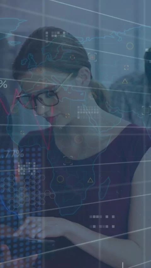 Animation of data processing over diverse business people in office Stock Footage 344669167