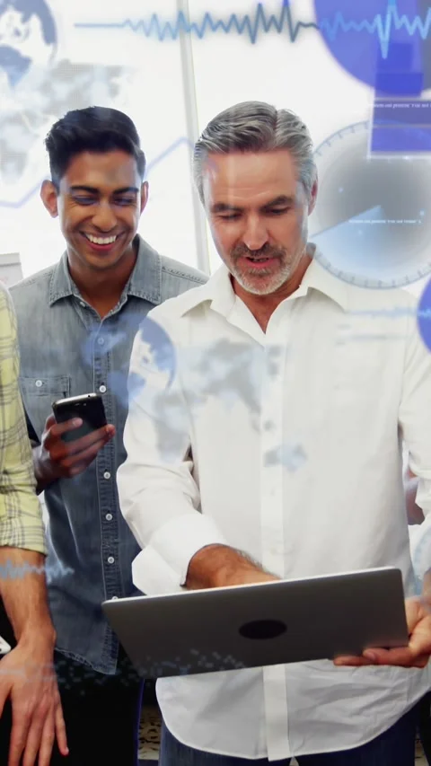 Animation of data processing over diverse business people in office Stock Footage 344706702