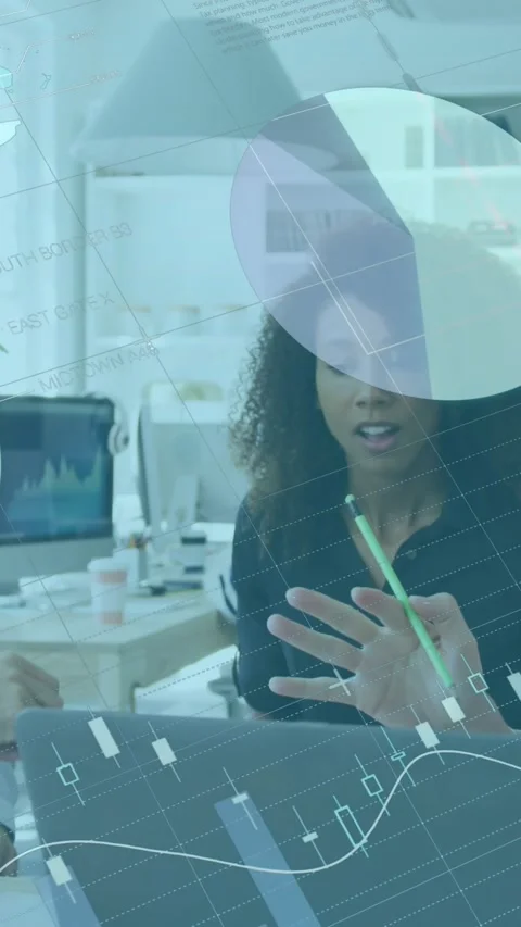 Animation of data processing over diverse people working in office Stock Footage 344723611