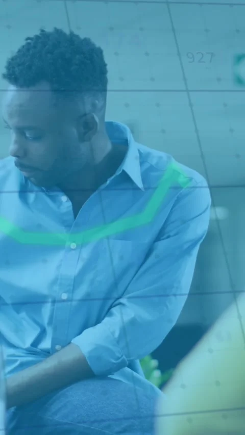 Animation of data processing over diverse man and woman discussing over a laptop Stock Footage 344745653