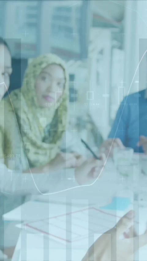 Animation of data processing over diverse business people at office Stock Footage 344765766