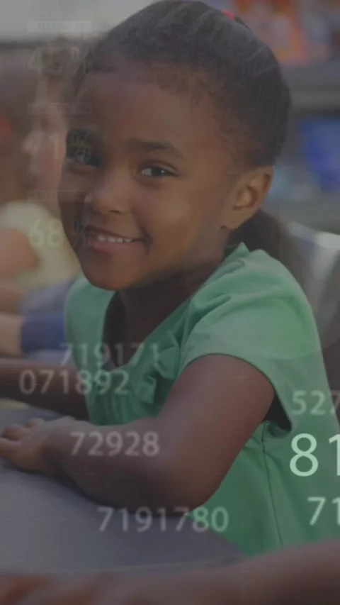 Animation of data processing over diverse schoolchildren using computers Stock Footage 344783050