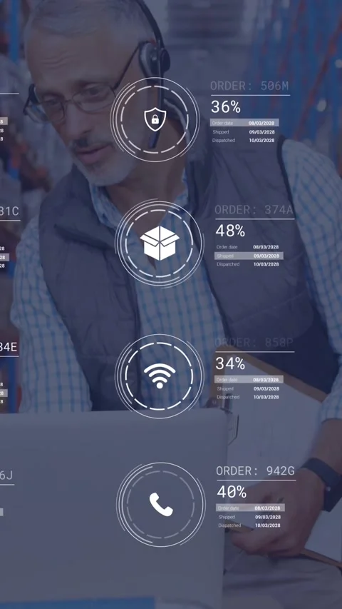 Animation of data processing over diverse male supervisor and female worker Stock Footage 344783822