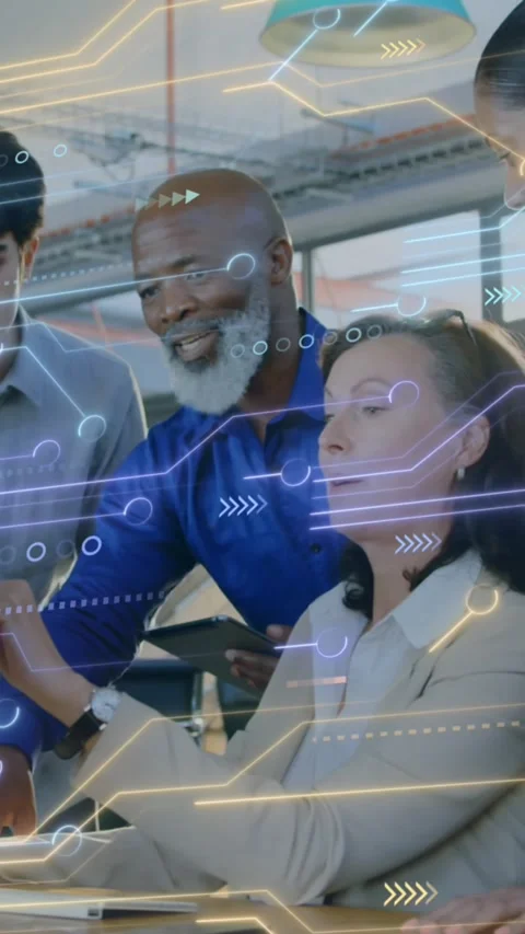 Animation of data processing over diverse business people in office Stock Footage 344803144