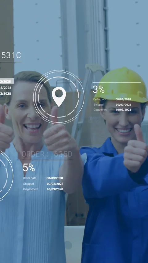 Animation of data processing over diverse supervisors and workers showing thumbs Stock Footage 344803442