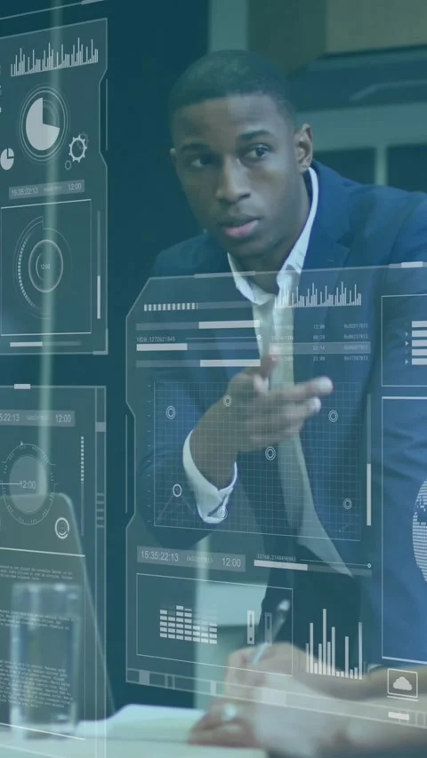 Animation of data processing over diverse businessman and businesswoman Stock Footage 344803539