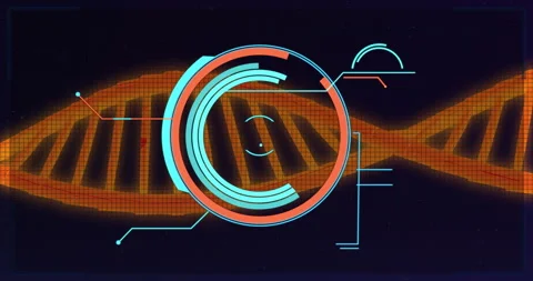 Animation of data processing over dna strand on black background Stock Footage 309841403